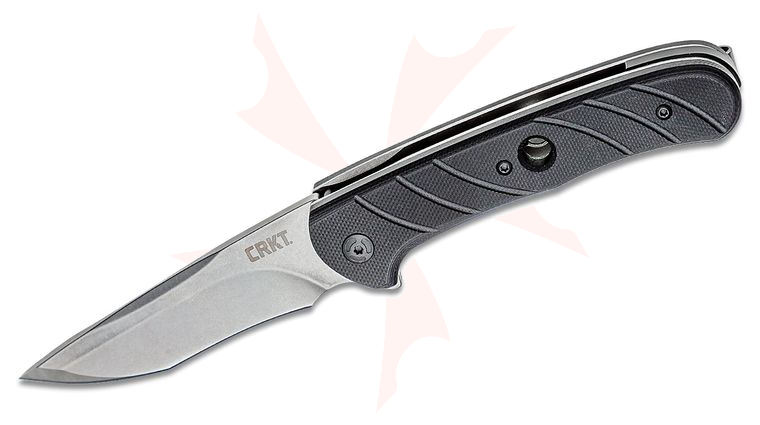 Columbia River CRKT 7160 Eric Ochs Intention Assisted Flipper Knife 3.527 inch Stonewashed Plain Blade, Black G10 Handles