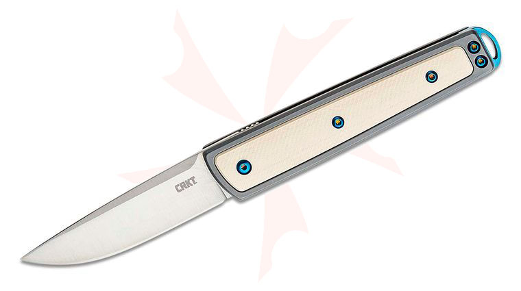 Columbia River CRKT 7190D2 Richard Rogers Symmetry Slipjoint Front Flipper Knife 2.747 inch D2 Satin Blade, Stainless Steel Handles with Ivory Fiber-Infused Resin Inlays - KnifeCenter Exclusive