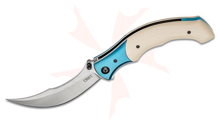 Columbia River CRKT 7471 Alan Folts Ritual Assisted Flipper Knife 4.369 inch 12C27 Satin Persian Blade, Ivory Fiber-Infused Resin Handles with Blue Steel Bolsters