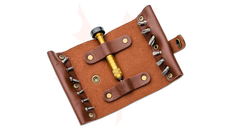 Columbia River CRKT 9911 Joe Wu Hex Bit Driver Tool Roll, Brass Body, Leather Roll