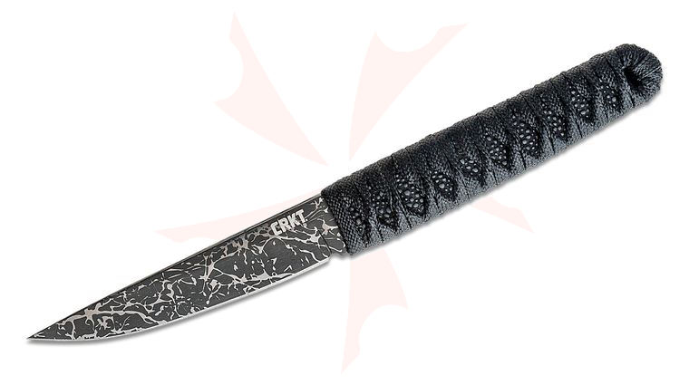 Columbia River CRKT 2367 Lucas Burnley Obake Fixed 3.64 inch Gray Blade, Cord Wrapped Handle with Black Faux Ray Skin, Molded Sheath
