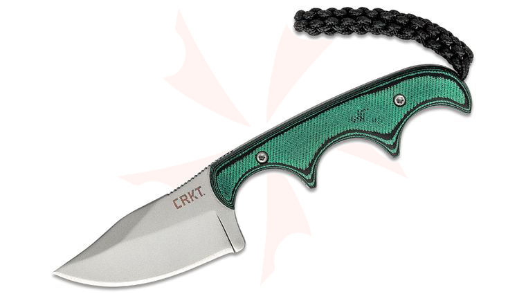 Columbia River CRKT 2387 Folts Minimalist Fixed Blade Neck Knife 2.13 inch Bead Blasted Bowie, Green Micarta Handles, Thermoplastic Sheath
