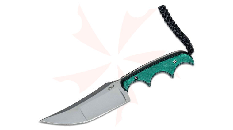 Columbia River CRKT 2394 Folts Minimalist Katana Fixed Blade Neck Knife 3.56 inch Bead Blasted Plain Blade, Green Resin Infused Fiber Handles, Thermoplastic Sheath