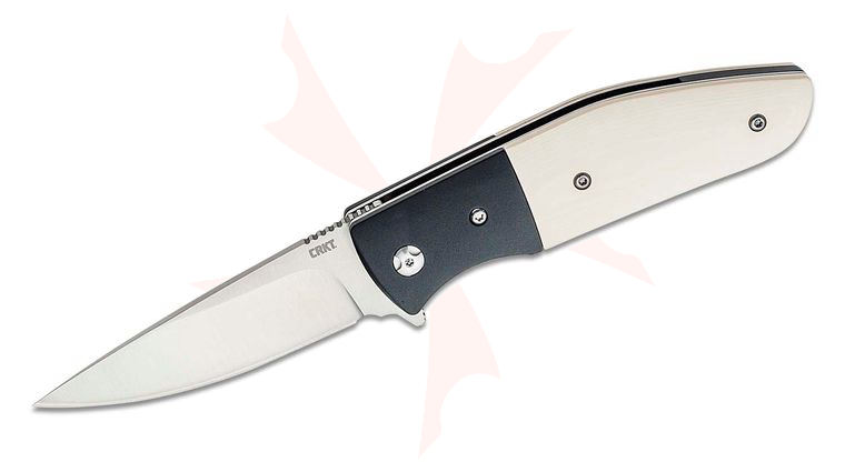 Columbia River CRKT 2867 Russ Kommer Curfew Assisted Flipper Knife 3.10 inch Drop Point Plain Blade, White Resin Infused Fiber Handle with Aluminum Bolsters
