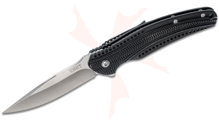 Columbia River CRKT K415KXP Ken Onion Ripple 3-1/8 inch Plain Satin Blade, Black Aluminum Handles