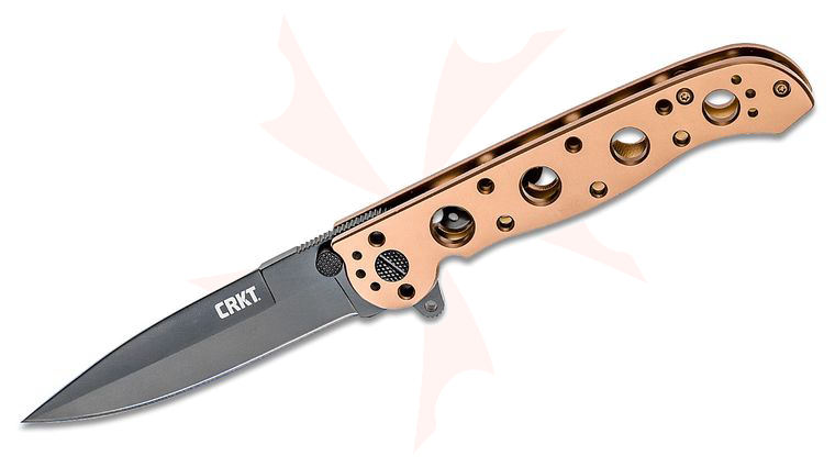 Columbia River CRKT M16-03BK Kit Carson Flipper Knife 3.552 inch Black Oxide Plain Blade, Bronze Titanium Nitride Stainless Steel Handles