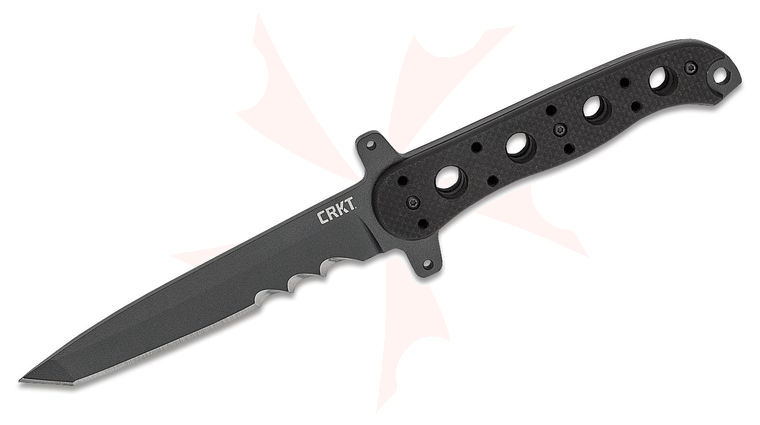 Columbia River CRKT Kit Carson M16-13FX Fixed Blade Knife 4.636 inch SK-5 Tanto Combo Blade with Veff Serrations, Black G10 Handles, GRN Sheath