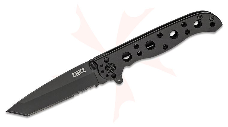 Columbia River CRKT M16-10KS Carson Flipper 3 inch Black Combo Tanto Blade, Black Stainless Steel Handles