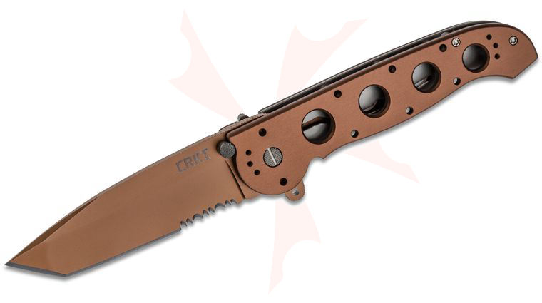 Columbia River CRKT M16-14D Carson Flipper Knife 3.94 inch Combo Tanto Blade, Desert Tan, Aluminum Handles