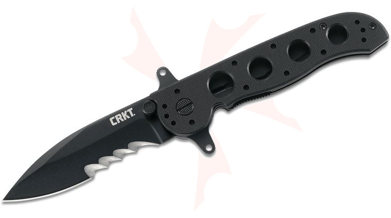 Columbia River CRKT Kit Carson M21-12SFG Special Forces Flipper Knife 3.113 inch 1.4116 Drop Point Combo Blade with Veff Serrations, Black G10 Handles