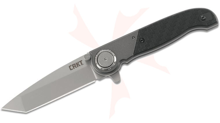 Columbia River CRKT Kit Carson M40-02 Folding Knife 2.937 inch 1.4116 Tanto Plain Blade, Black GRN Handles with Aluminum Bolsters