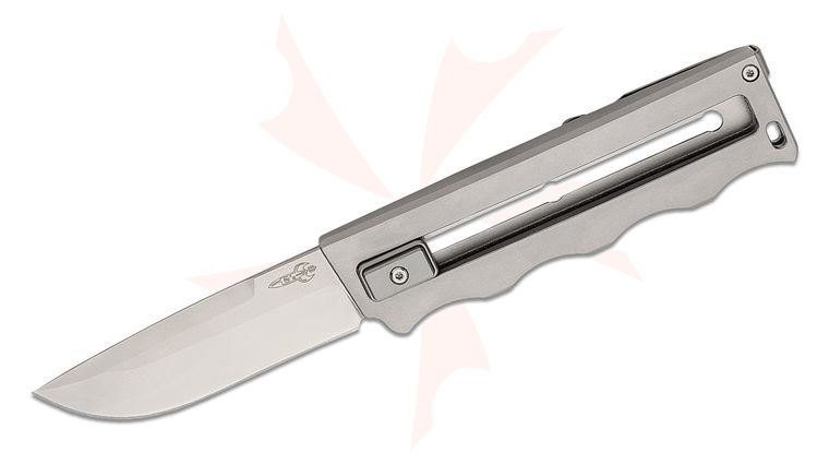 D Rocket Designs BMT XL Manual OTF Knife 3 inch CPM-S90V Satin Drop Point Blade, Bead Blasted Titanium Handles