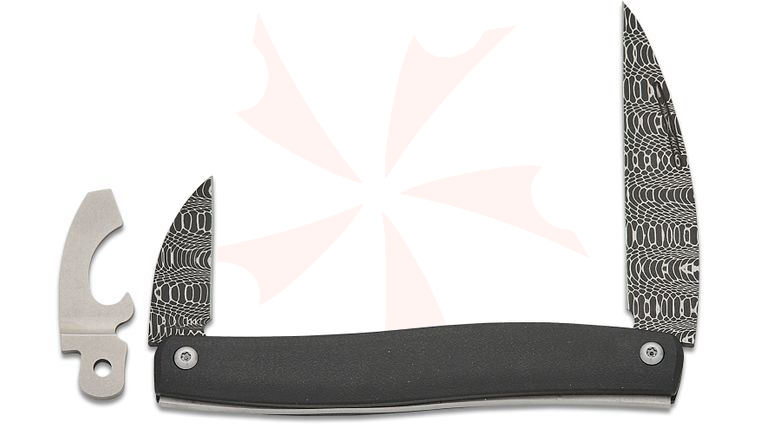 D Rocket Designs Mid-Tech Serpentine Slipjoint Folding Knife 2.25 inch Thomas Damascus Wharncliffe Blades, Zirconium Handles, Satin Bottle Opener