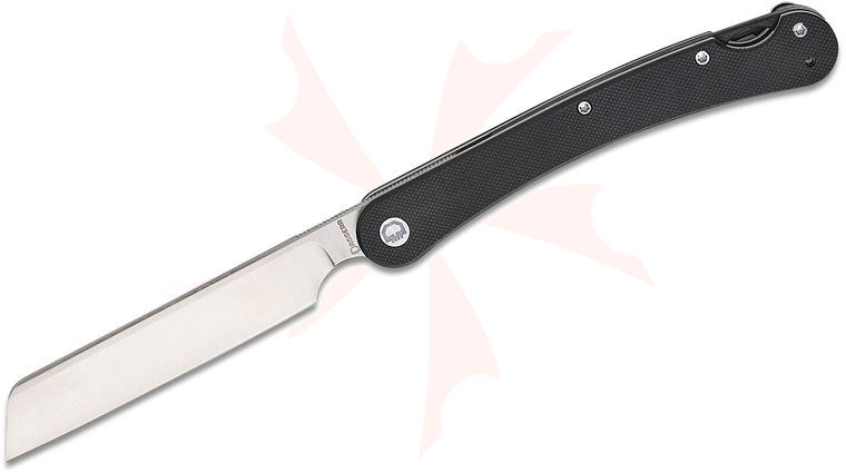 Daggerr Knives Boris Britva Front Flipper Knife 3.75 inch VG-10 Satin Sheepsfoot Blade, Black G10 Handles, Leather Sheath