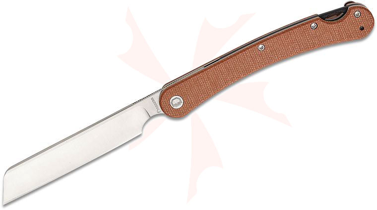 Daggerr Knives Boris Britva Front Flipper Knife 3.75 inch VG-10 Satin Sheepsfoot Blade, Brown Micarta Handles, Leather Sheath