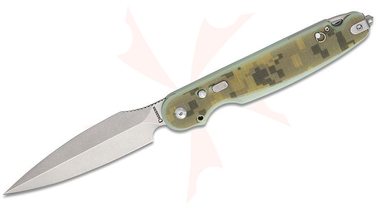 Daggerr Knives Nestor Button Lock Folding Knife 4.75 inch VG-10 Stonewashed Spear Point Blade, Digital Camo G10 Handles, Glass Breaker