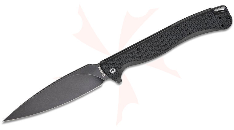 Daggerr Knives Pero Flipper Knife 5 inch 8Cr14MoV Black Stonewashed Spear Point Blade, Black FRN Handles