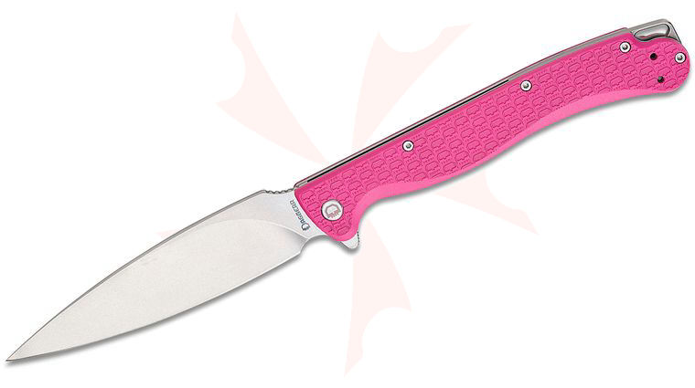 Daggerr Knives Pero Flipper Knife 5 inch 8Cr14MoV Stonewashed Spear Point Blade, Pink FRN Handles