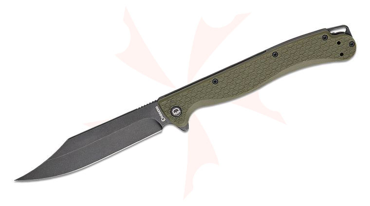Daggerr Knives Toothpick Flipper Knife 4.88 inch 8Cr14MoV Black Stonewashed Clip Point Blade, OD Green FRN Handles