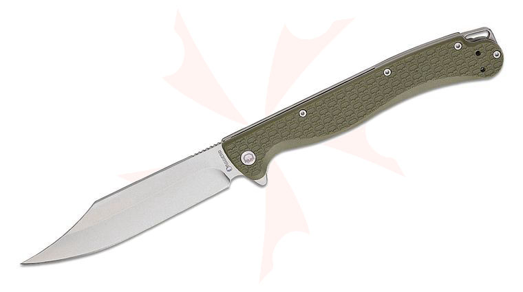 Daggerr Knives Toothpick Flipper Knife 4.88 inch 8Cr14MoV Stonewashed Clip Point Blade, OD Green FRN Handles