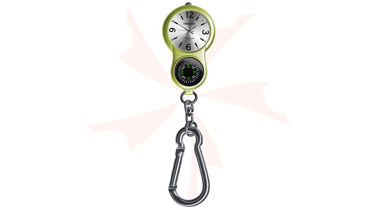 Dakota Watch Company E-Clip, Silver Sunray Dial, Lime Green Body, Compass, Clip