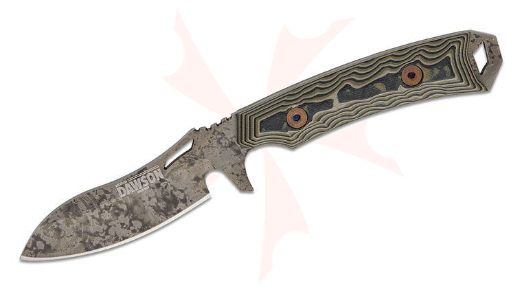 Dawson Knives Harvester GEN 2 Fixed Blade Knife 3.125 inch 80CRV2 Rainstorm Drop Point Blade, Arid Camo G10 Handles, Kydex IWB Sheath