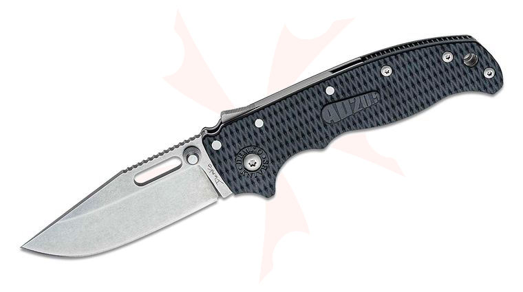 Andrew Demko AD20.5 Shark Lock Folding Knife 3.2 inch K110 (D2) Clip Point Blade, Textured Black Grivory Handles - KnifeCenter Exclusive