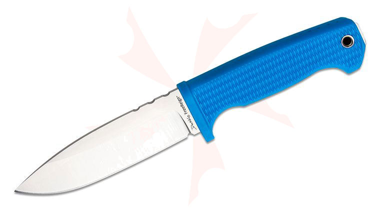 Demko Knives FREEREIGN Fixed Blade Knife 5 inch AUS-10A Satin Drop Point, Blue Injection Molded Rubber Handle, Molded Plastic Sheath
