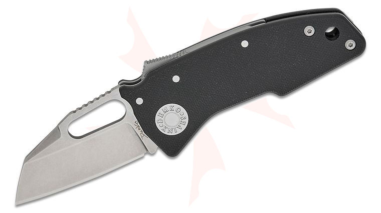 Andrew Demko Nano Shark Shark Lock Folding Knife 2.25 inch CPM-20CV Stonewashed Shark Foot Blade, Black G10 Handles