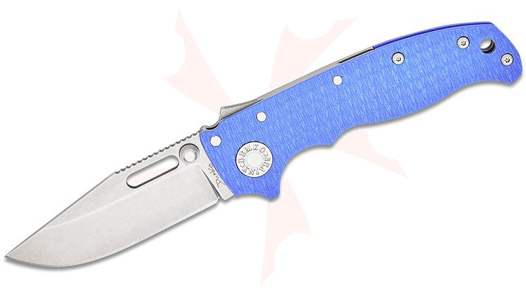Andrew Demko AD20.5 Shark Lock Folding Knife 3.2 inch CPM-20CV Clip Point Blade, Textured Blue G10 Handles