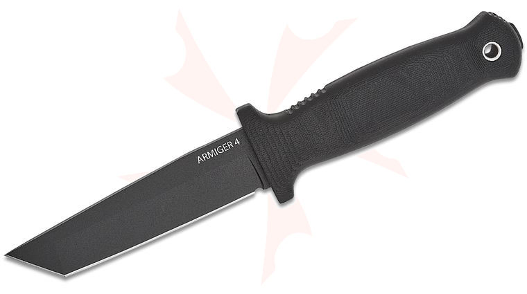 Demko Knives Armiger 4 Fixed Blade Knife 4.25 inch 80CrV2 Black Powder Coated Tanto Plain Blade, Black Thermal Plastic Rubber Handle, Full Tang, Kydex Sheath