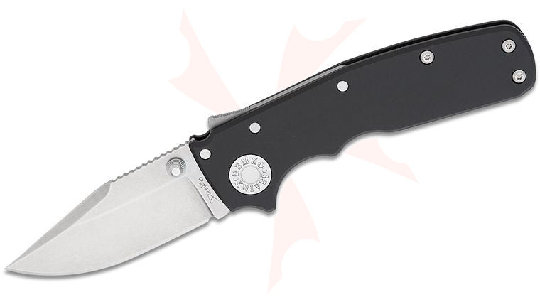 Andrew Demko Shark-Cub Shark Lock Folding Knife 2.75 inch CPM-20CV Stonewashed Clip Point Blade, Black Aluminum Handles, Reversible Deep Carry Clip