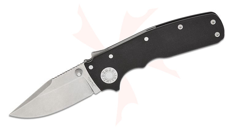 Andrew Demko Shark-Cub Shark Lock Folding Knife 2.75 inch CPM-20CV Stonewashed Clip Point Blade, Black G10 Handles, Reversible Deep Carry Clip