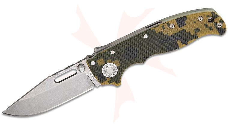Andrew Demko AD20.5 Shark Lock Folding Knife 3.2 inch CPM-3V Clip Point Blade, Peel-Ply Digital Camo G10 Handles, Reversible Clip