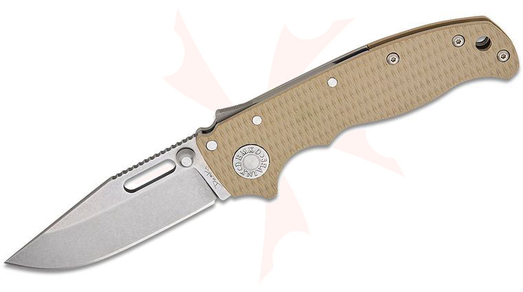 Andrew Demko AD20.5 Shark Lock Folding Knife 3.2 inch CPM-3V Clip Point Blade, Coyote Tan G10 Handles, Reversible Clip