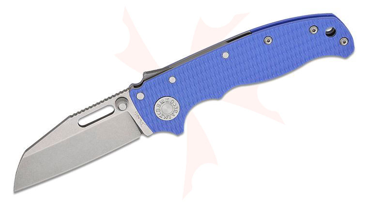 Andrew Demko AD20.5 Shark Lock Folding Knife 3 inch CPM-20CV Shark Foot Blade, Textured Blue G10 Handles