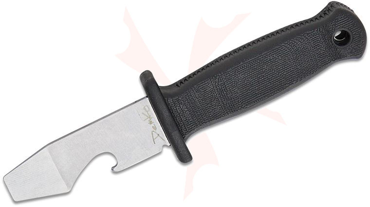 Demko Knives Armiger Bottle Opener 2 inch 420J2 Stonewashed Pry Bar with Bottle Opener, Black Thermal Plastic Rubber Handle, Full Tang, Keychain Kydex Sheath