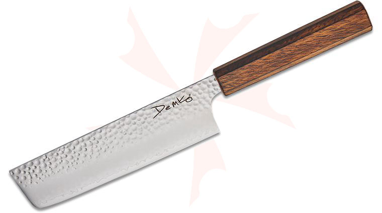 Demko Knives Japanese San Mai Kitchen Cutlery Nakiri Knife 7 inch VG10 San Mai Blade, Japanese Red Oak Handle