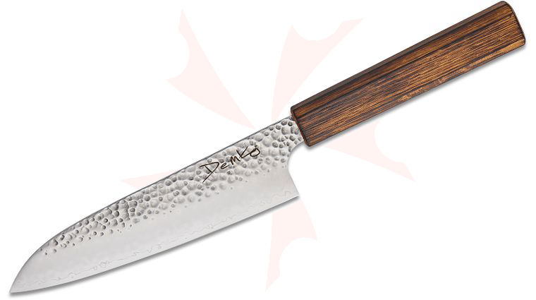 Demko Knives Japanese San Mai Kitchen Cutlery Santoku Knife 6.75 inch VG10 San Mai Blade, Japanese Red Oak Handle (Santuko)
