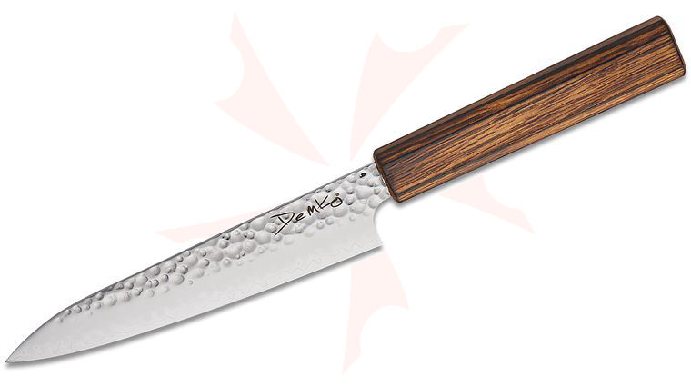 Demko Knives Japanese San Mai Kitchen Cutlery Petty Knife 6 inch VG10 San Mai Blade, Japanese Red Oak Handle
