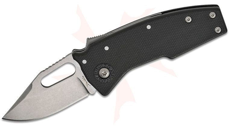 Andrew Demko Nano Shark Shark Lock Folding Knife 2.375 inch AUS-10A Stonewashed Clip Point Blade, Black GRN Handles, Reversible Deep Carry Clip