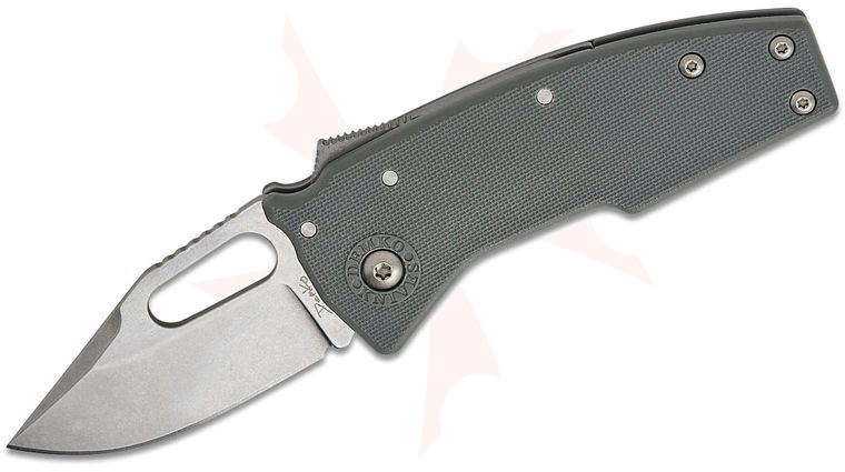 Andrew Demko Nano Shark Shark Lock Folding Knife 2.375 inch AUS-10A Stonewashed Clip Point Blade, Gray GRN Handles, Reversible Deep Carry Clip