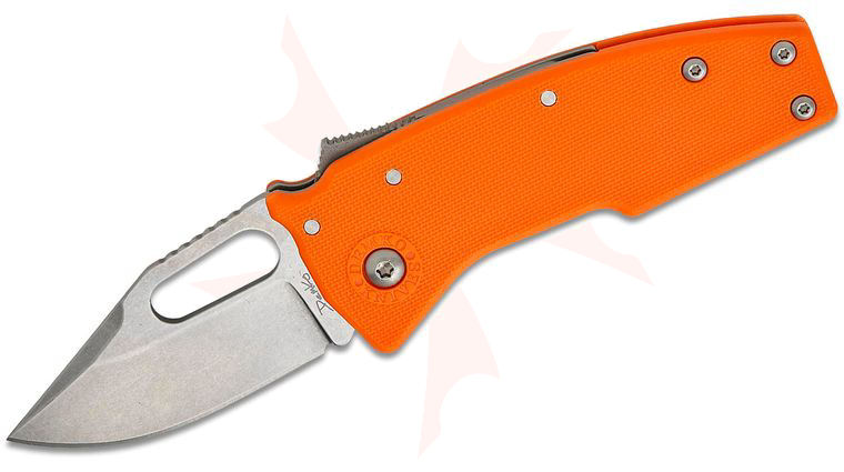 Andrew Demko Nano Shark Shark Lock Folding Knife 2.375 inch AUS-10A Stonewashed Clip Point Blade, Orange GRN Handles, Reversible Deep Carry Clip