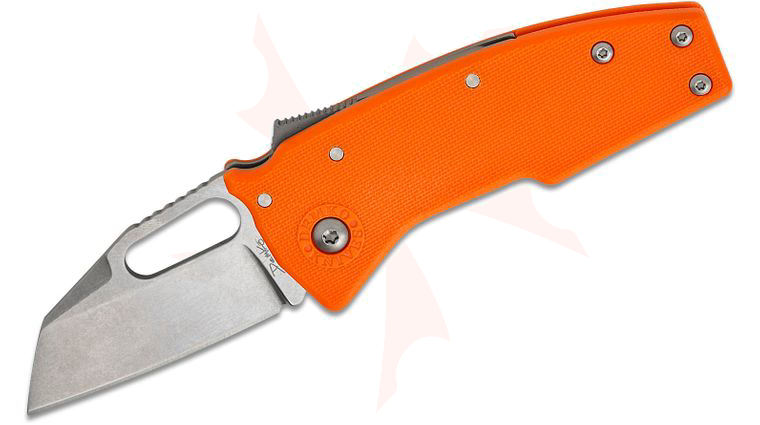 Andrew Demko Nano Shark Shark Lock Folding Knife 2.25 inch AUS-10A Stonewashed Shark Foot Blade, Orange GRN Handles, Reversible Deep Carry Clip