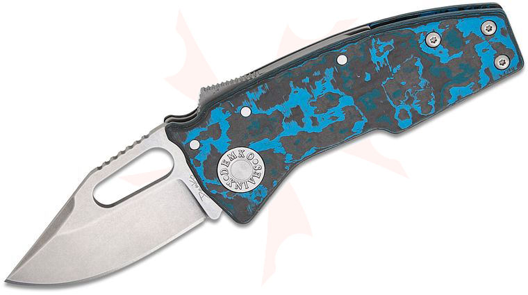 Andrew Demko Nano Shark Shark Lock Folding Knife 2.375 inch CPM-20CV Stonewashed Clip Point Blade, Arctic Storm FatCarbon Handles, Reversible Deep Carry Clip