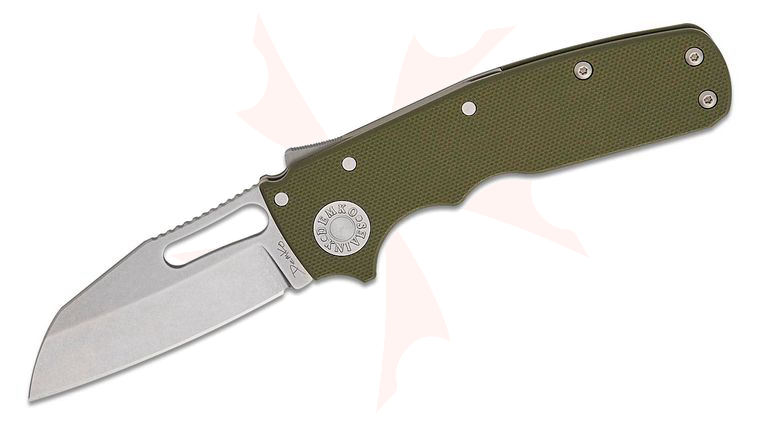 Andrew Demko Shark-Cub Shark Lock Folding Knife 2.75 inch CPM-20CV Stonewashed Shark Foot Blade, OD Green G10 Handles, Reversible Deep Carry Clip