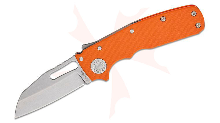 Andrew Demko Shark-Cub Shark Lock Folding Knife 2.75 inch CPM-20CV Stonewashed Shark Foot Blade, Orange G10 Handles, Reversible Deep Carry Clip
