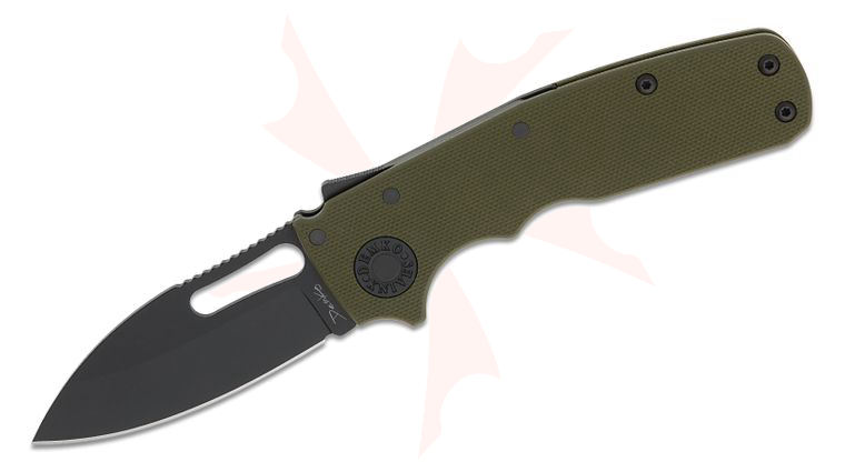 Andrew Demko Shark-Cub Stealth Shark Lock Folding Knife 2.75 inch CPM-20CV Black DLC Slicer Shark Blade, OD Green G10 Handles, Reversible Deep Carry Clip