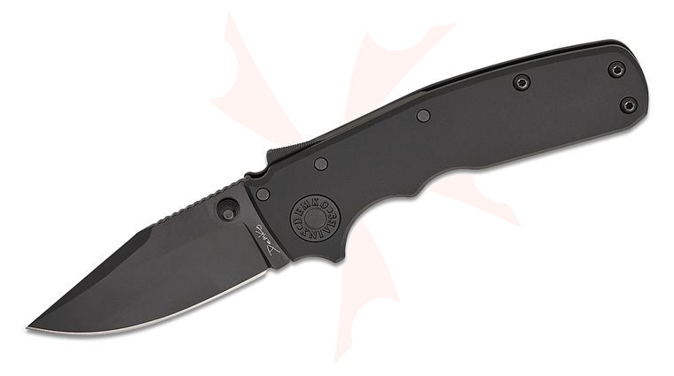 Andrew Demko Shark-Cub Stealth Shark Lock Folding Knife 2.75 inch CPM-20CV Black DLC Clip Point Blade, Black Aluminum Handles, Reversible Deep Carry Clip