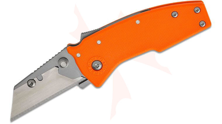Andrew Demko Razor Shark Shark Lock Folding Knife 2.375 inch Replaceable Razor Blade, Orange GRN Handles, Reversible Deep Carry Clip, Tool Included